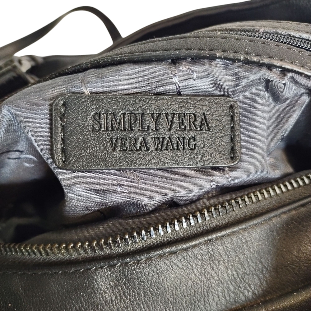 Simply Vera Vera Wang Black PU Shoulder Crossbody Handbag Multi Pockets Dividers - Picture 8 of 11